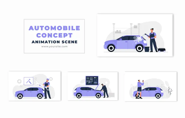 Automobile Repair Concept Character Design Animation Scene